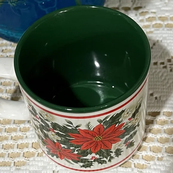 Rare Vintage Lefton China Christmas Poinsettia Ceramic Mug Estate EUC 1988 - Picture 5 of 11